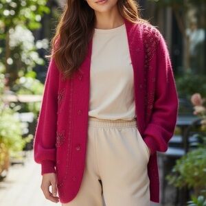 Vintage Angora Bead Embellished Cocoon Sweater Coat